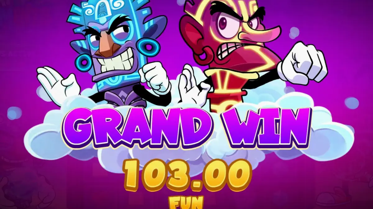 Tampilan visual slot Tiki Elements dengan tema tropis dan simbol topeng Tiki yang berwarna-warni.